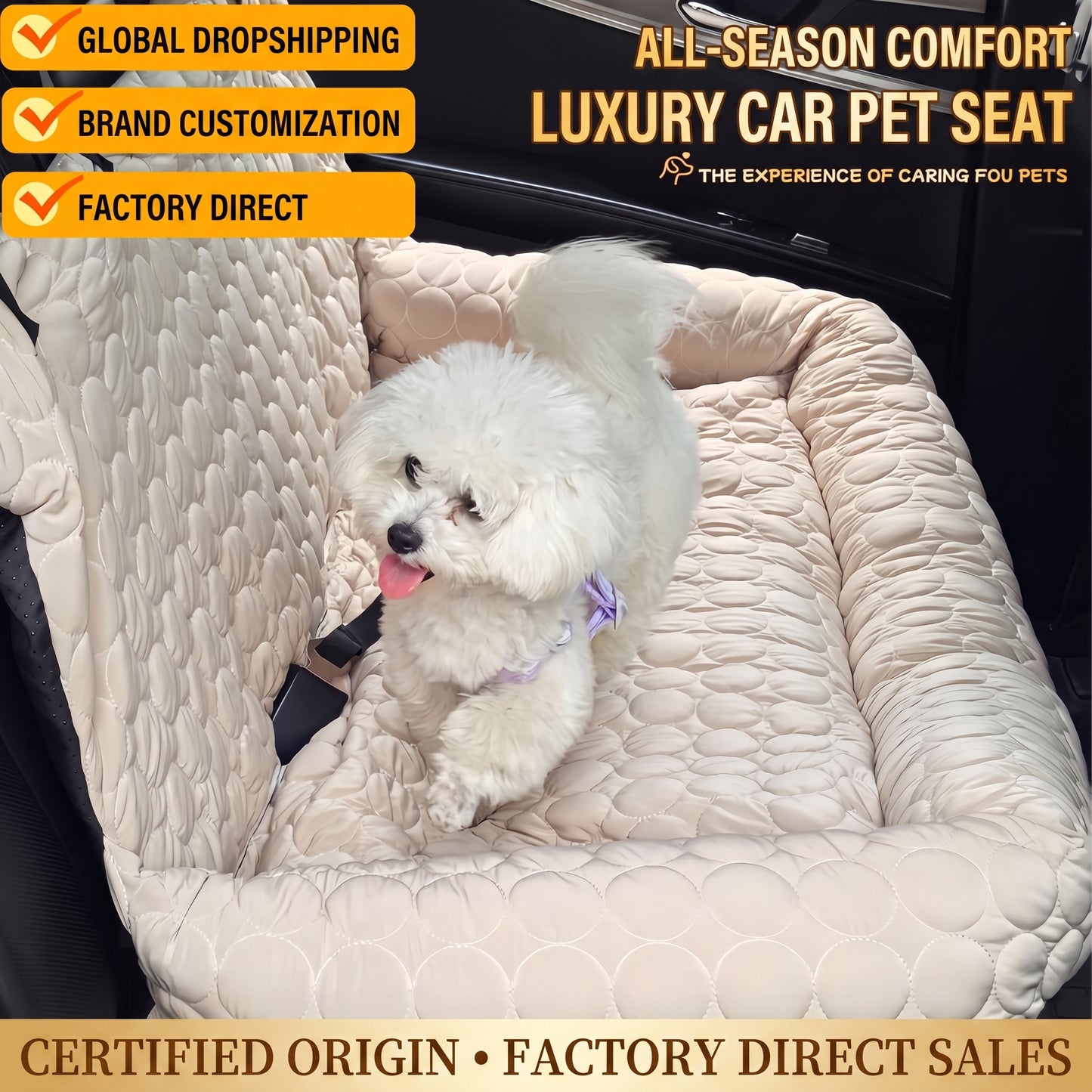 Waterproof Dog Car Seat Bed – Comfortable Travel Cushion with Anchor Straps for Cars